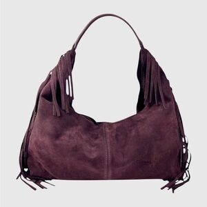 Burgundy Purple Suede Fringe Hobo Shoulder Bag